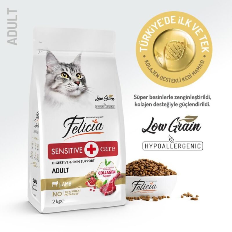 Felicia Düşük Tahıllı Kuzu Etli Narlı Yetişkin Kedi Maması Hassas Sensitive Care