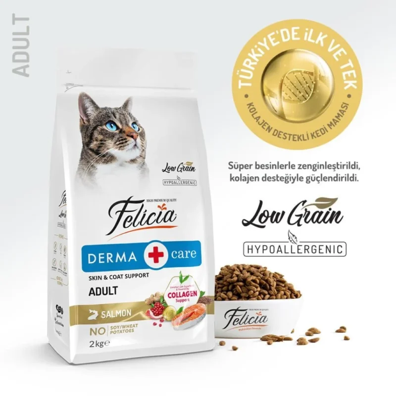 Felicia Düşük Tahıllı Somon Balıklı Narlı Yetişkin Kedi Maması Tüy Sağlığı